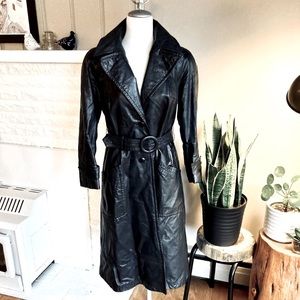 Vintage Genuine Leather Long Belted Trench Coat